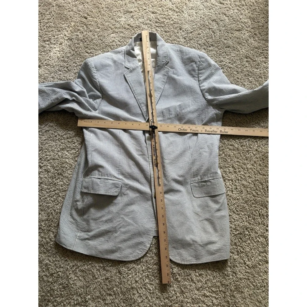 J. Crew Seersucker Blazer Jacket Men's 40R Light Blue White Preppy